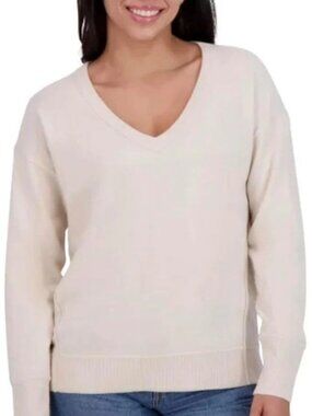 NWT Lucky Brand Women's L Beige  V-Neck Sweater Polyester Blend